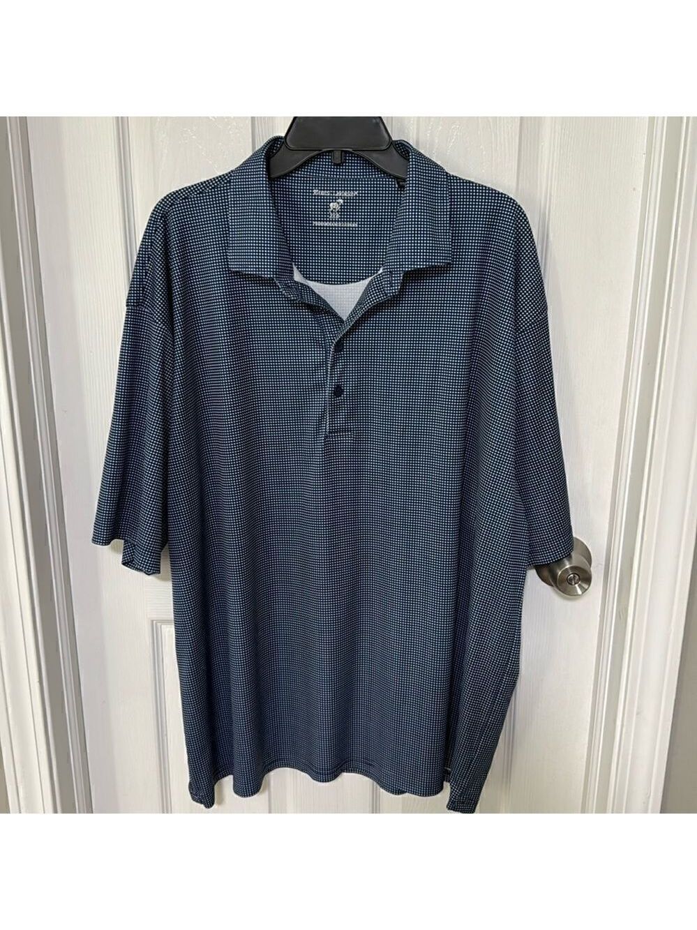 HORN LEGEND GINGHAM POLO SHIRT. PERFORMANCE LUXURY NAVY